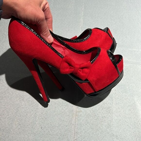 SHOW STORY Sexy 2 Tone Bow Peep Toe Platform Stiletto Pumps Size 37-6.5/7. B55 - Picture 8 of 10